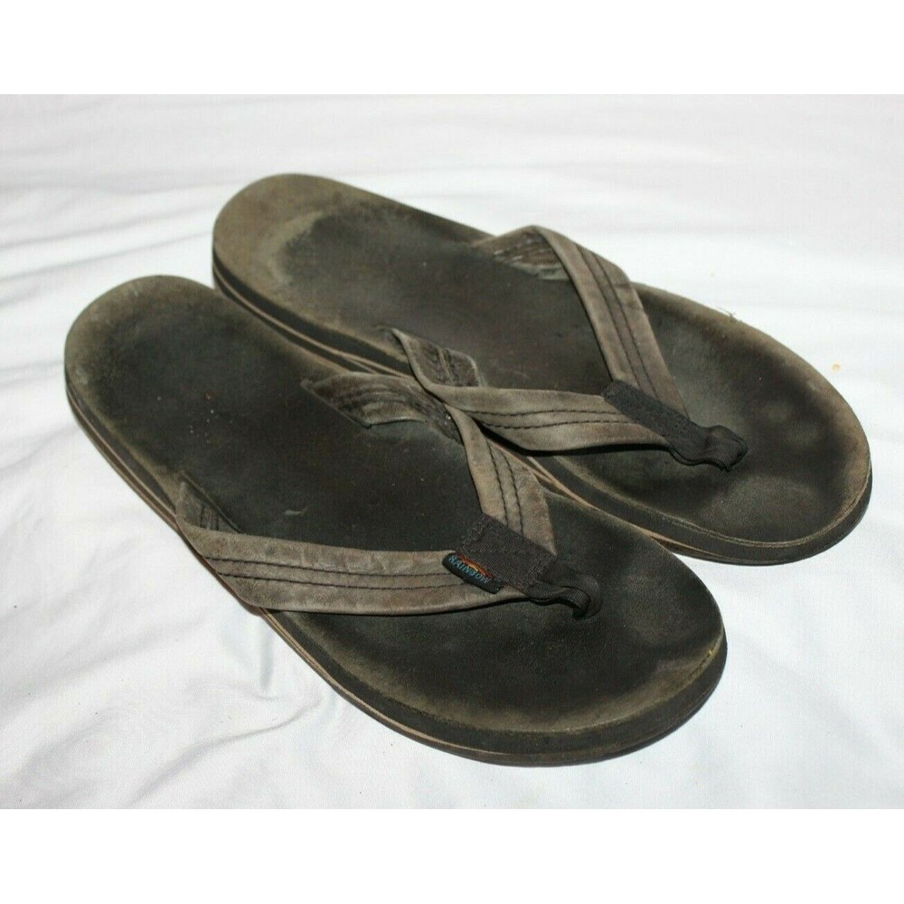 RAINBOW Sandals Flip Flops Black Unisex RegularStrap Size M/L 11.5" Leather